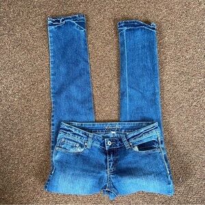 YOUNGIQUE jeans have rivets and fun zigzag side seams. Mid-rise + straight leg